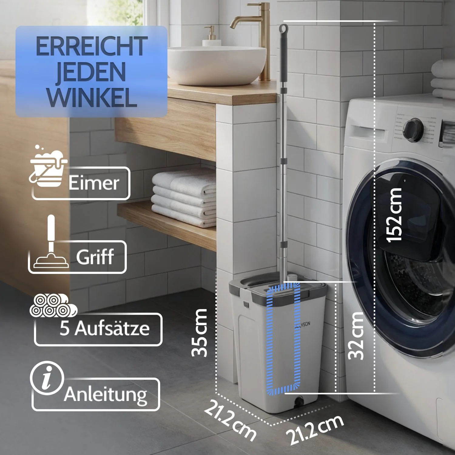 ALLYSON Putzeimer Bodenwischer Set trennt Schmutz von Frischwasser