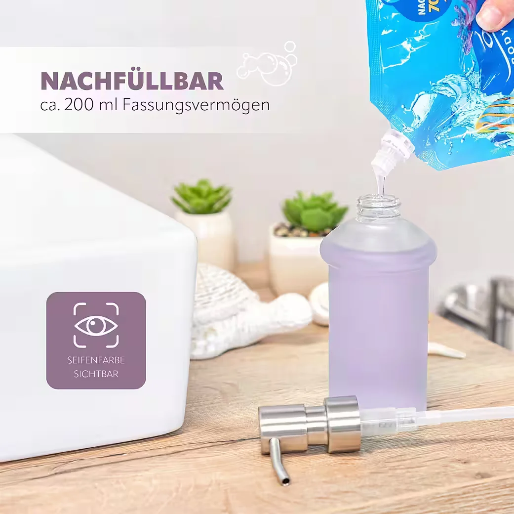 Bremermann Seifenspender PIAZZA aus Glas und Edelstahl matt