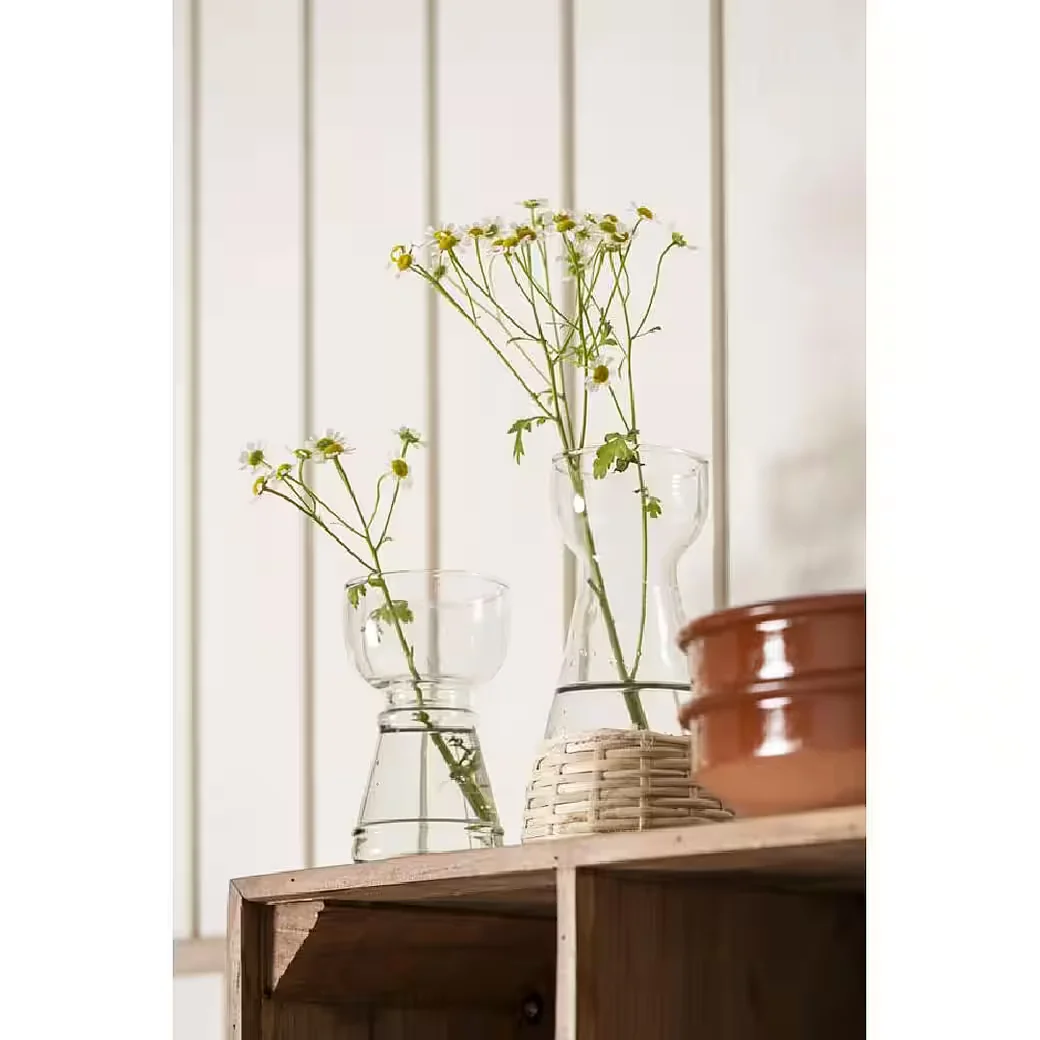 IB Laursen Hyazinthenvase Glasvase konisch mit Rattangeflecht 18,3 cm