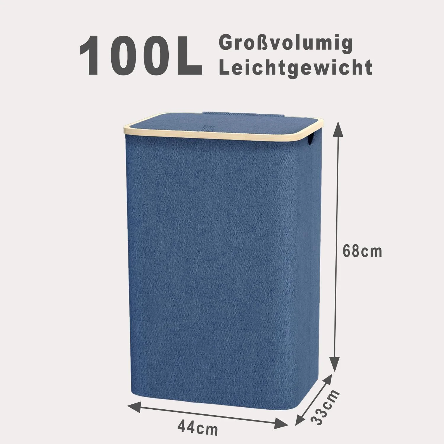 KOWDOM Wäschekorb schmal 100L mit Bambusdeckel und Wäschesack