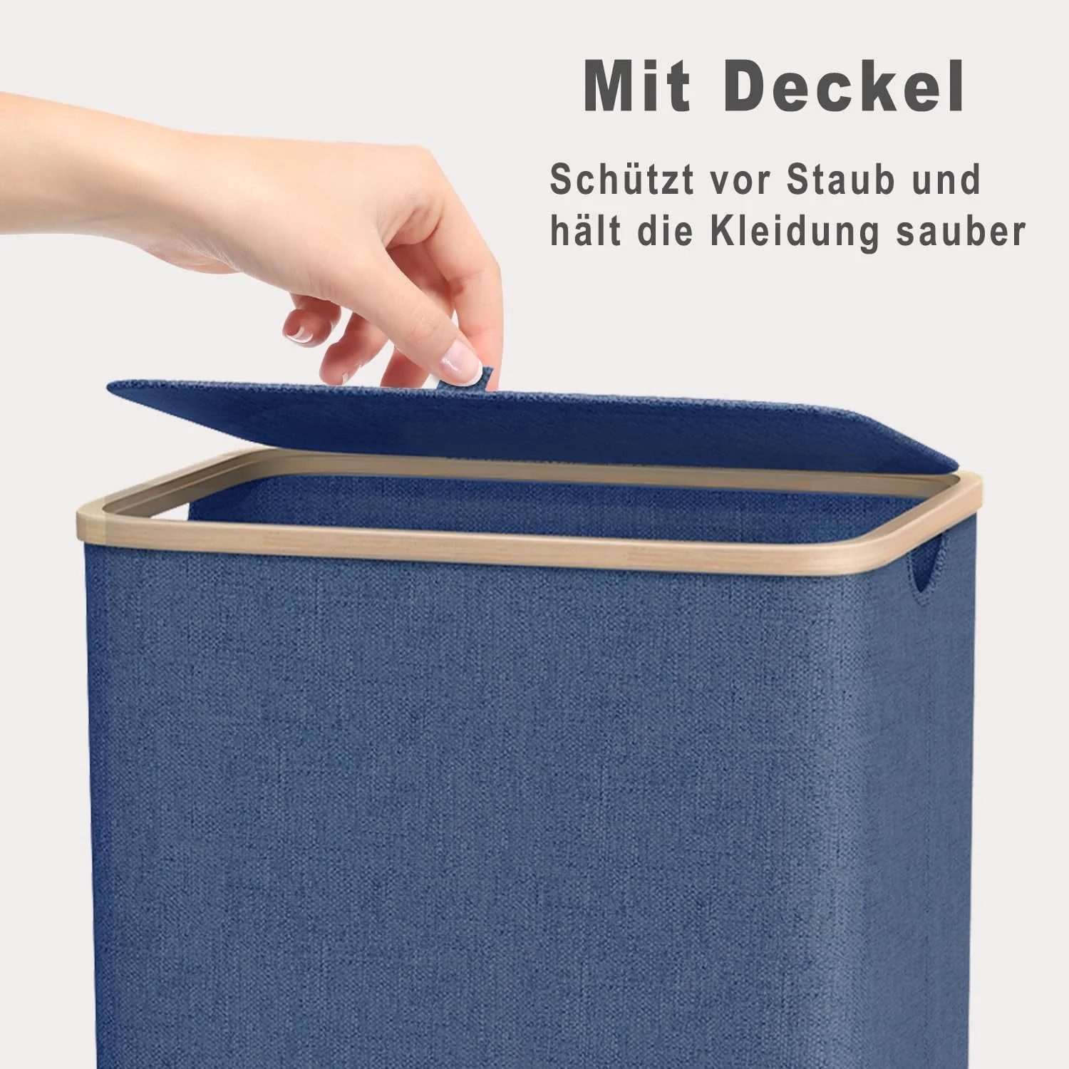 KOWDOM Wäschekorb schmal 100L mit Bambusdeckel und Wäschesack