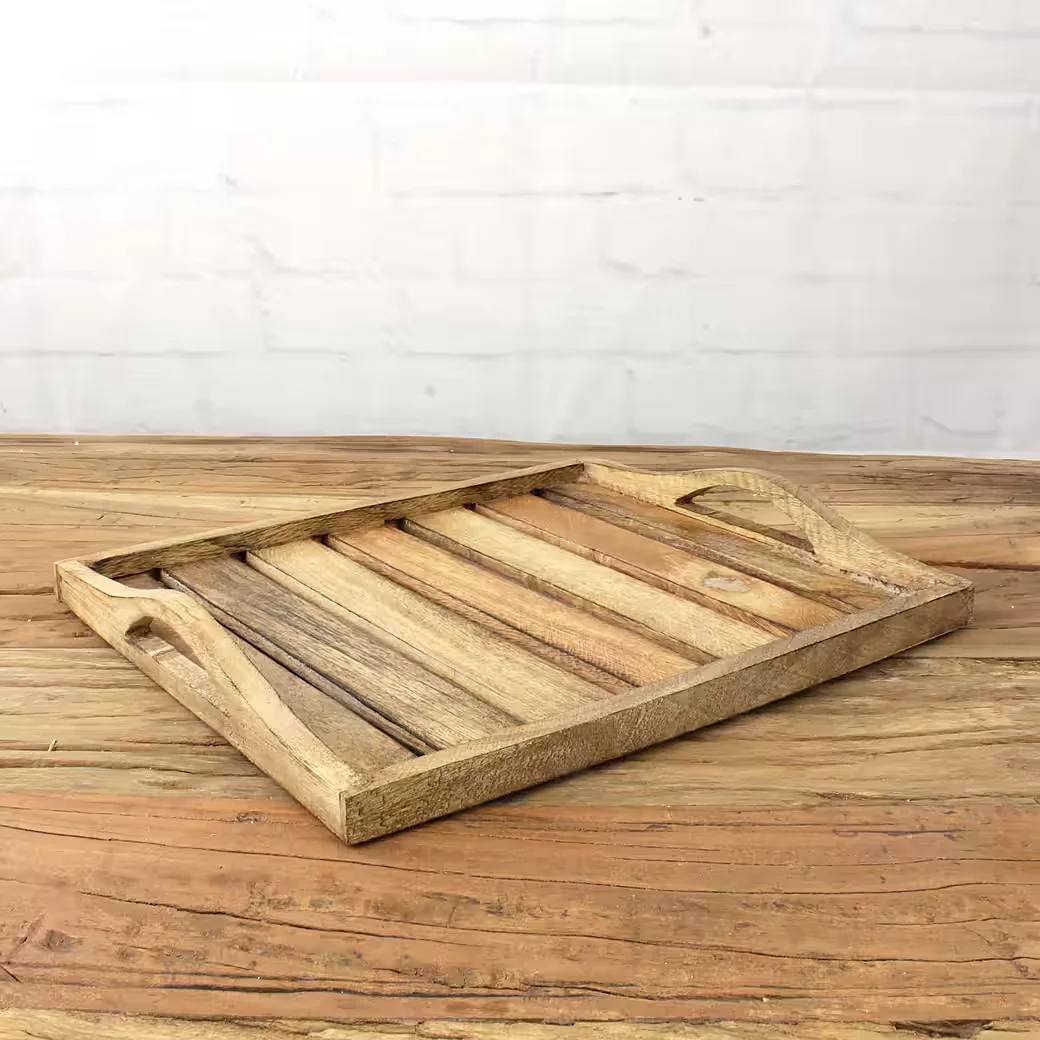 MACOSA HOME Dekotablett Mangoholz braun 30 cm rechteckig mit Griffen