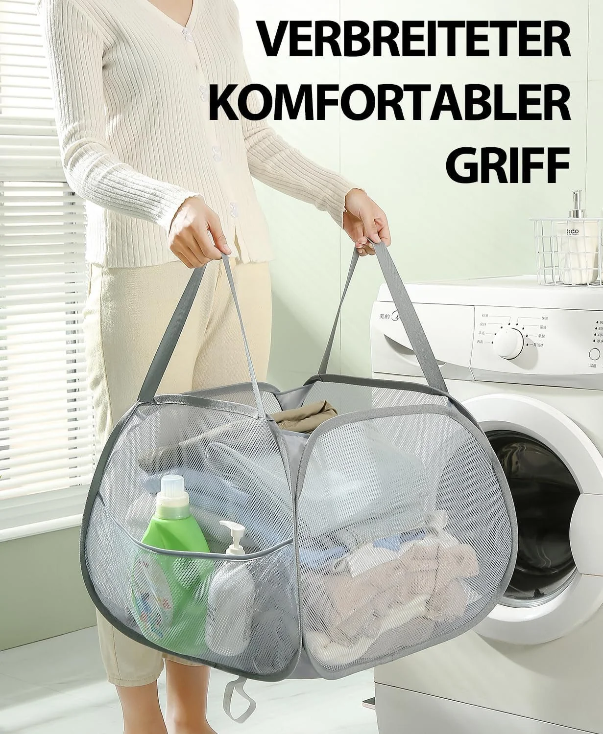 FELIXLEO Pop Up Wäschekorb Faltbar Klappbar Grau für Bad Schlafzimmer