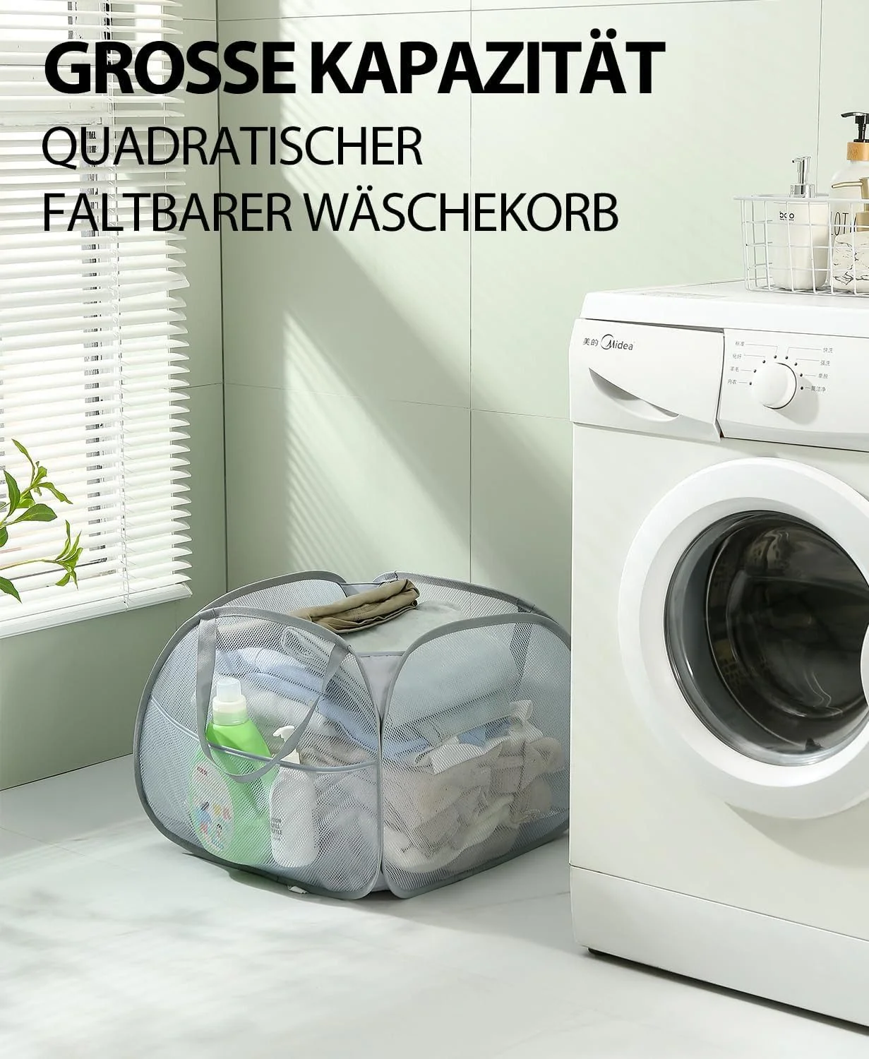 FELIXLEO Pop Up Wäschekorb Faltbar Klappbar Grau für Bad Schlafzimmer