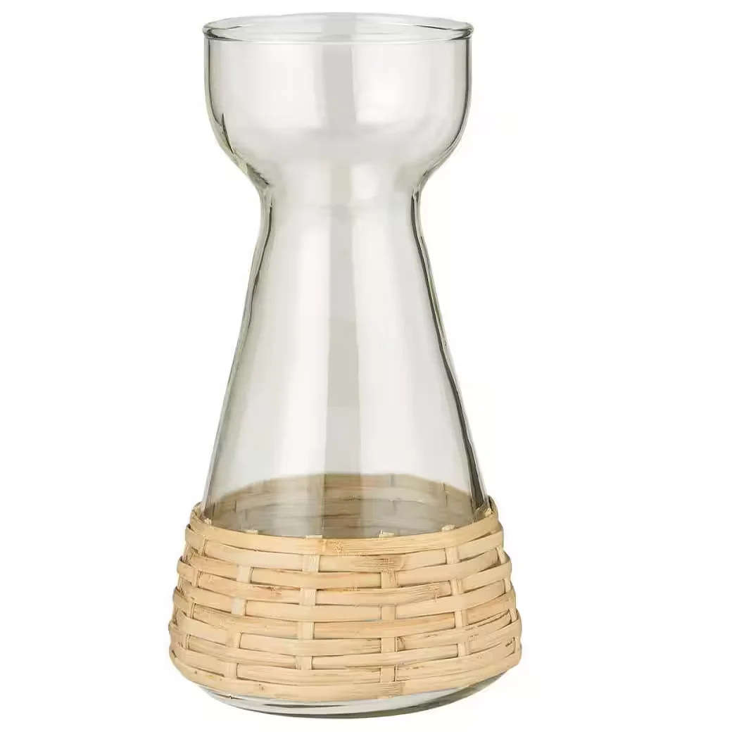 IB Laursen Hyazinthenvase Glasvase konisch mit Rattangeflecht 18,3 cm