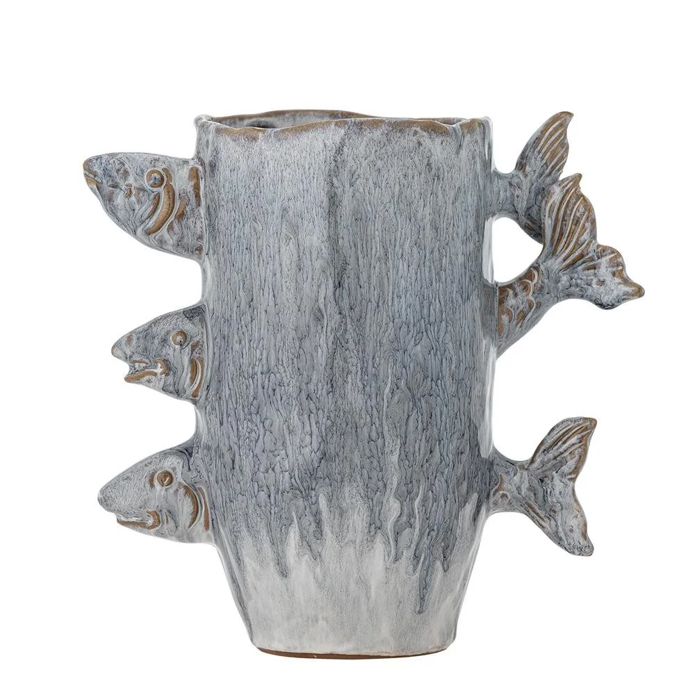 BLOOMINGVILLE Tace Vase blau Steingut Fisch Dekovase Wohnzimmer
