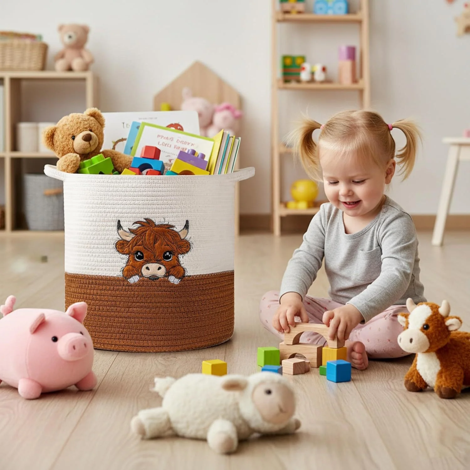 JUMPEAK Wäschebox aus Baumwollseil für Spielzeug und Kleidung