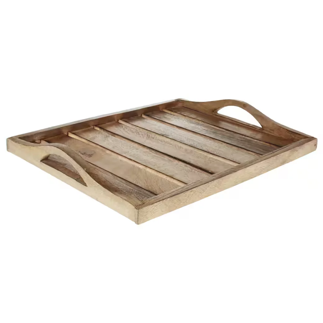 MACOSA HOME Dekotablett Mangoholz braun 30 cm rechteckig mit Griffen
