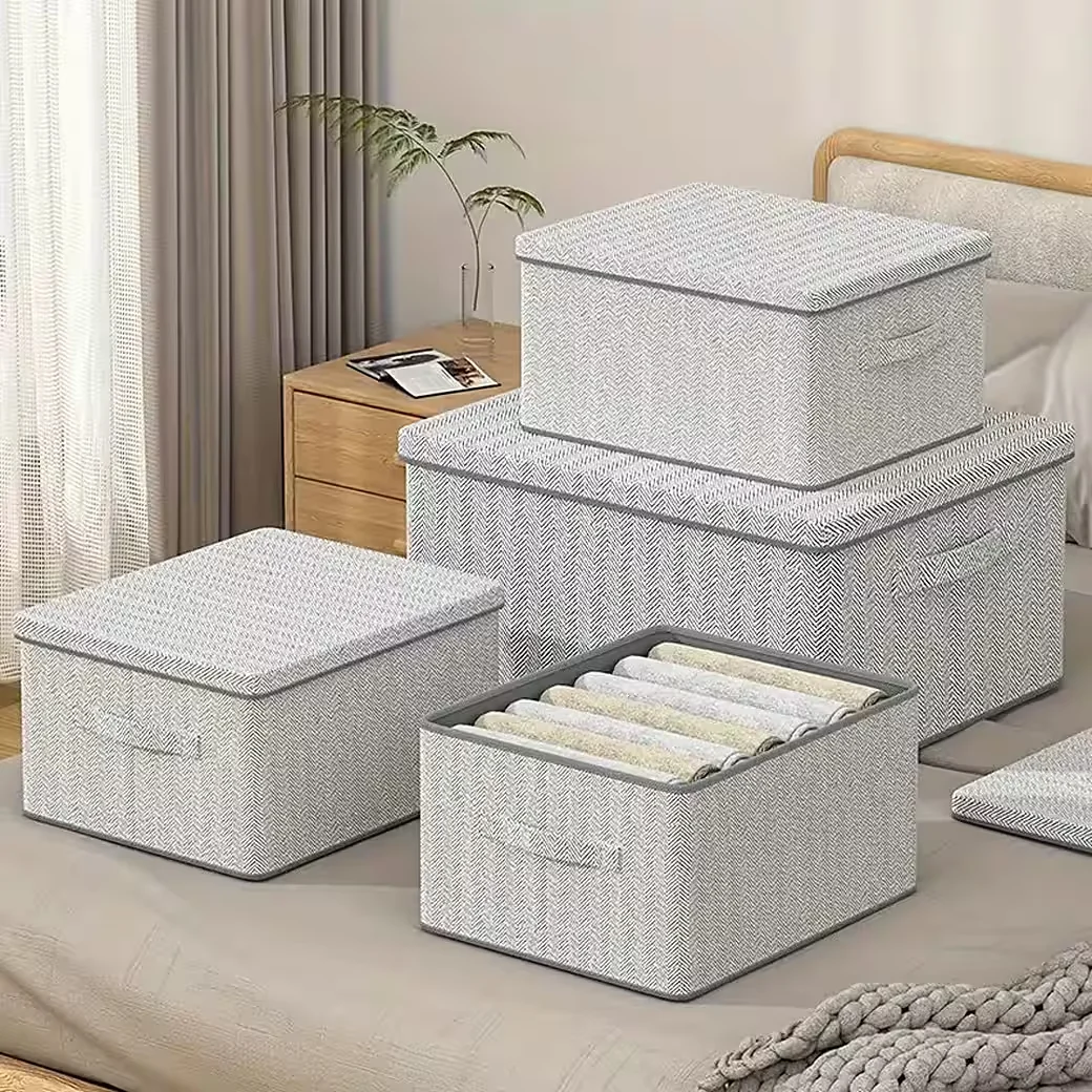 DIWZBYN Faltbare Aufbewahrungsbox mit Deckel für Kleidung