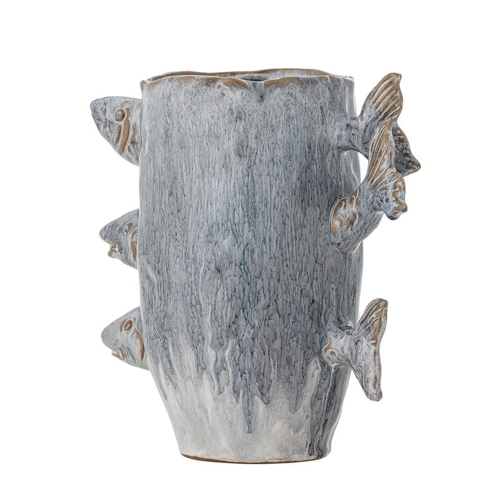 BLOOMINGVILLE Tace Vase blau Steingut Fisch Dekovase Wohnzimmer