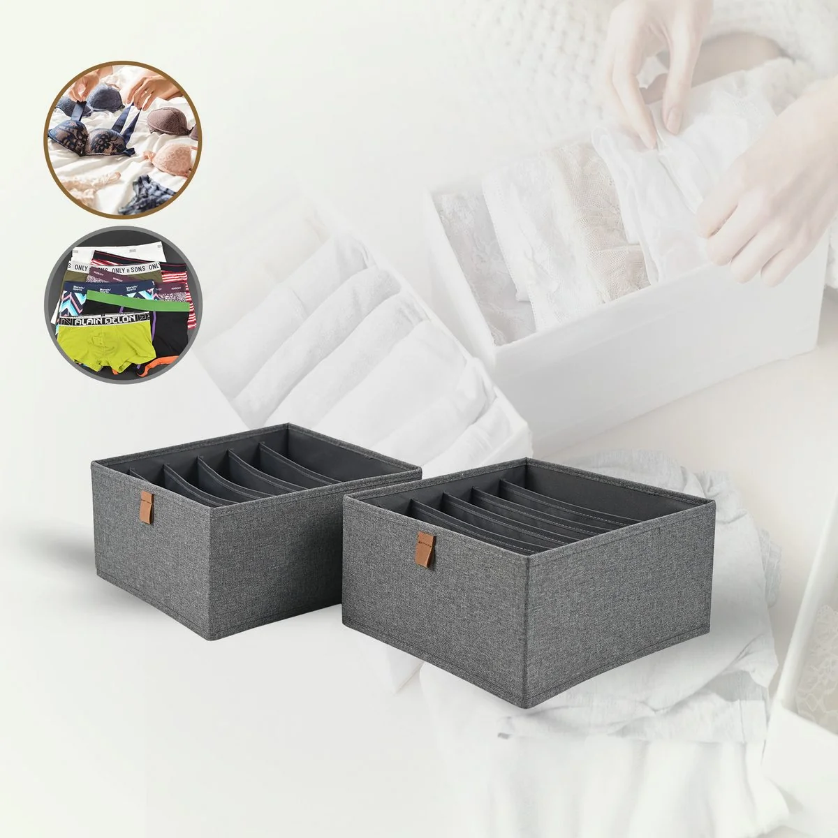 HAUSLEBEN Organizer Box 2er Set, Aufbewahrungsbox mit je 6 Fächern