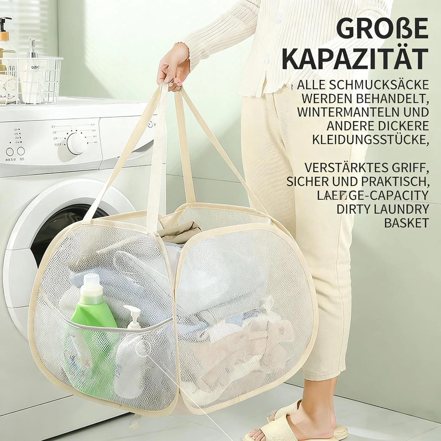 LUXUSKOLLEKTION Wäschekorb Pop Up faltbar 2er Set 90 l Beige Camping