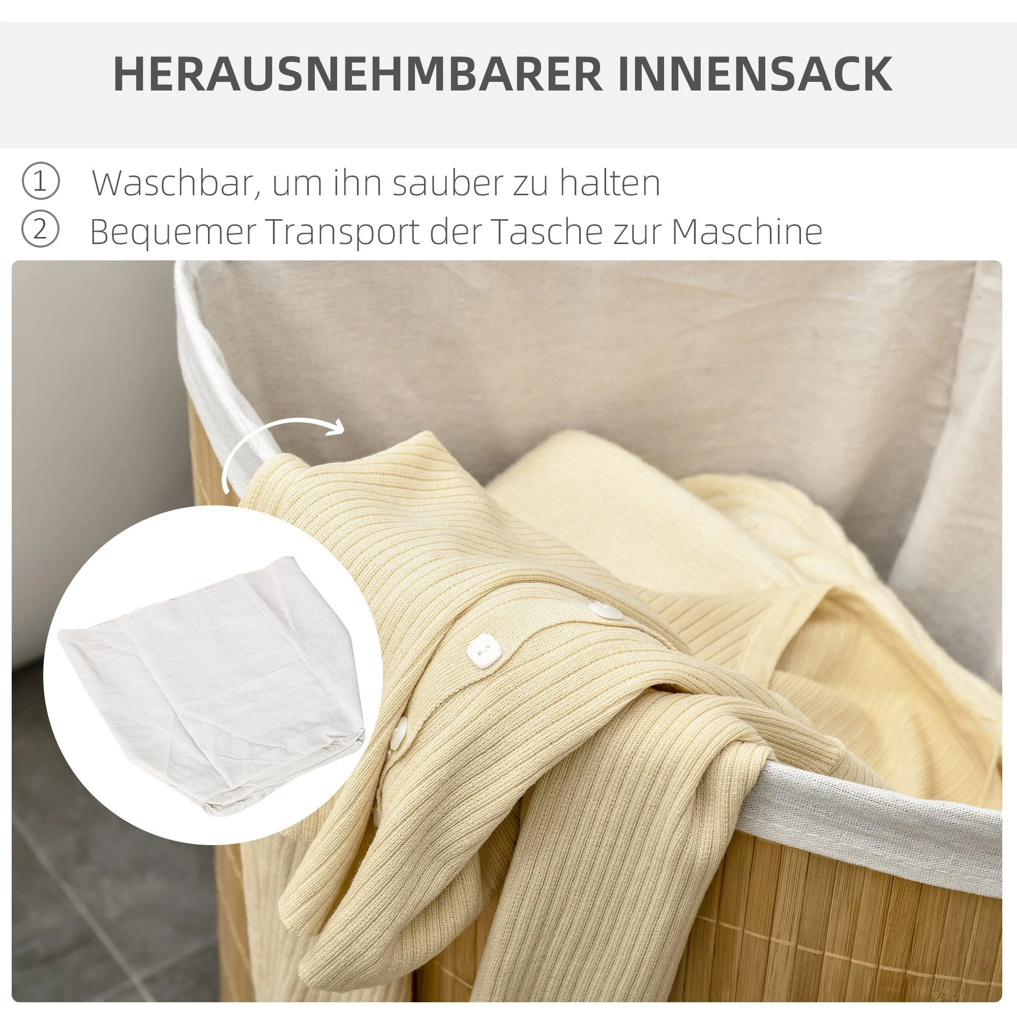 SURFOU Wäschekorb 55L mit Deckel aus Bambus Natur