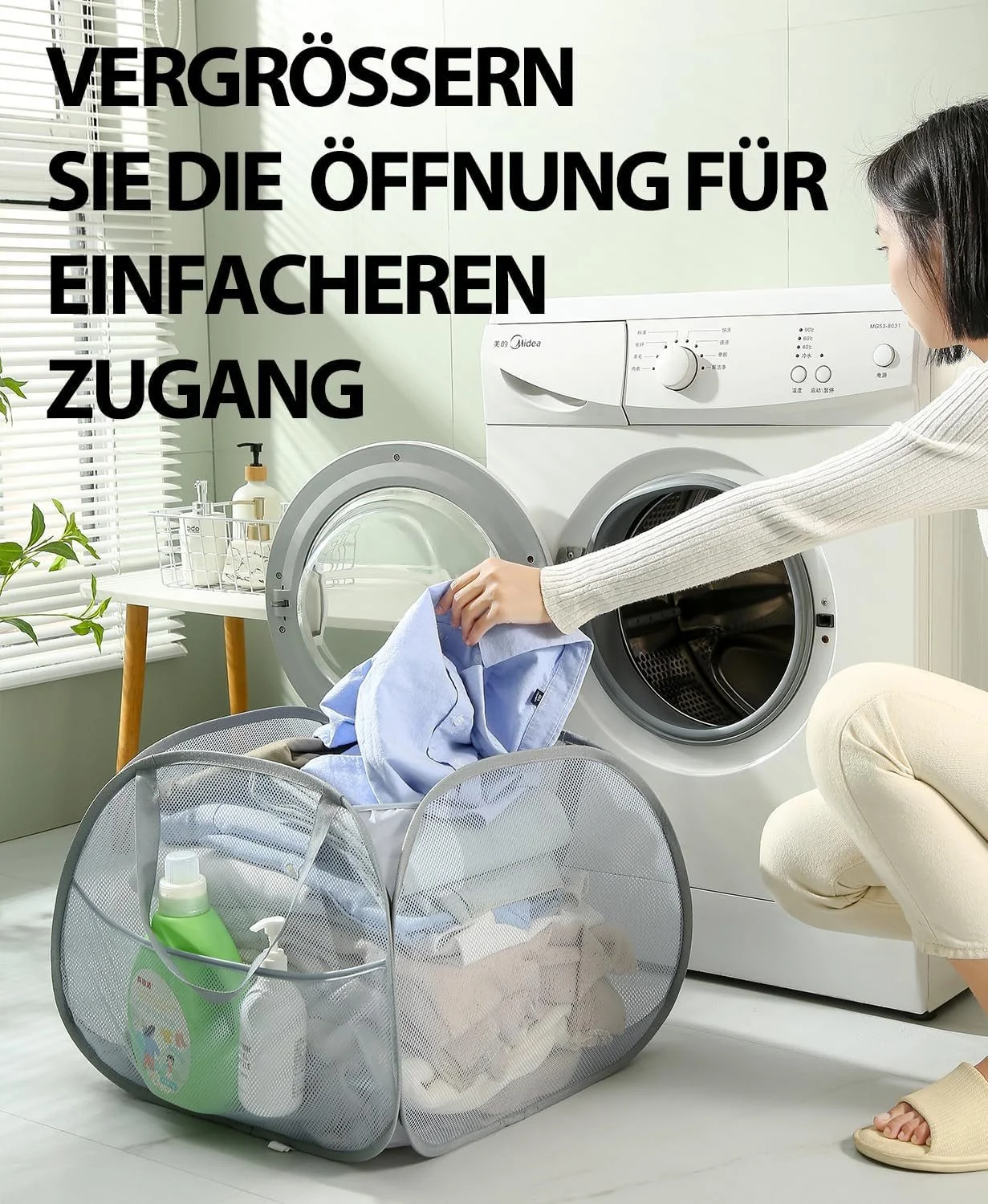 FELIXLEO Pop Up Wäschekorb Faltbar Klappbar Grau für Bad Schlafzimmer