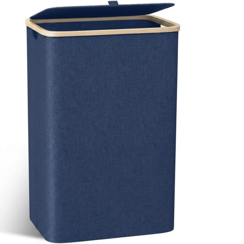 KOWDOM Wäschekorb schmal 100L mit Bambusdeckel und Wäschesack