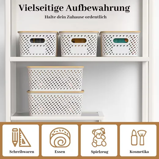 Aufbewahrungsbox 6er-Set Aufbewahrungskorb mit Bambus Deckel, 5L Kunststoff Korb