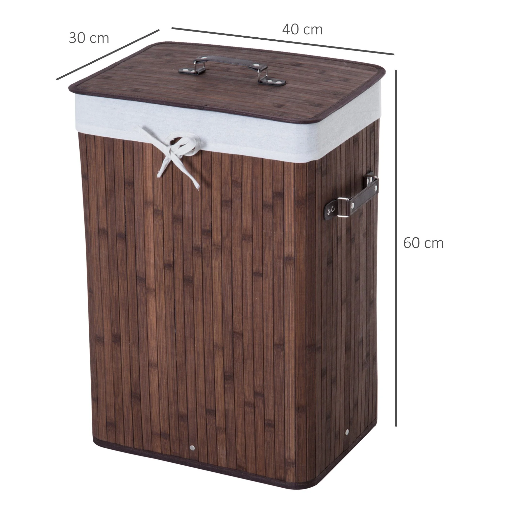 FINE LIFE PRO Wäschekorb 72L faltbar mit Deckel Bambuslook dunkelbraun