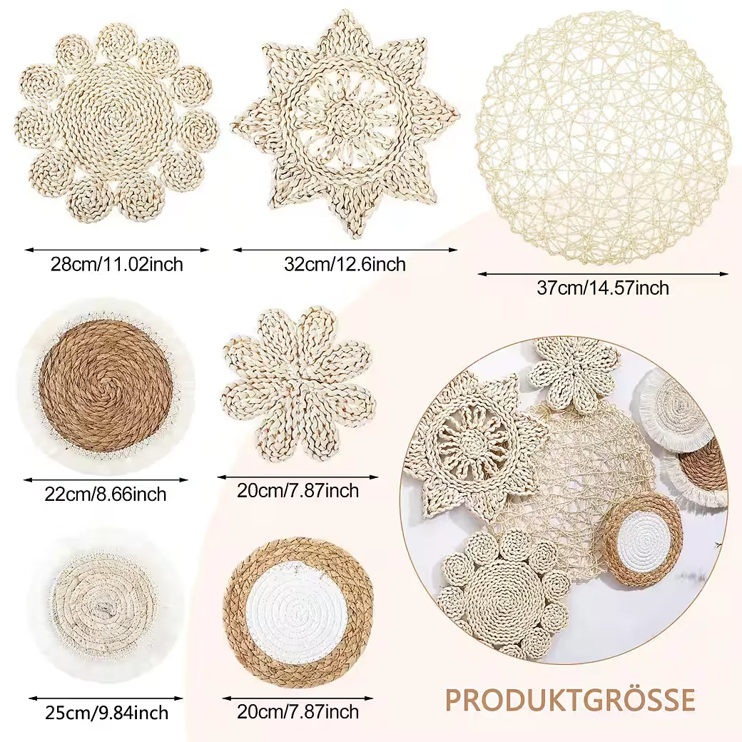 AGGER Boho Wandkörbe Set 7 Stück runde Wanddeko zum Aufhängen