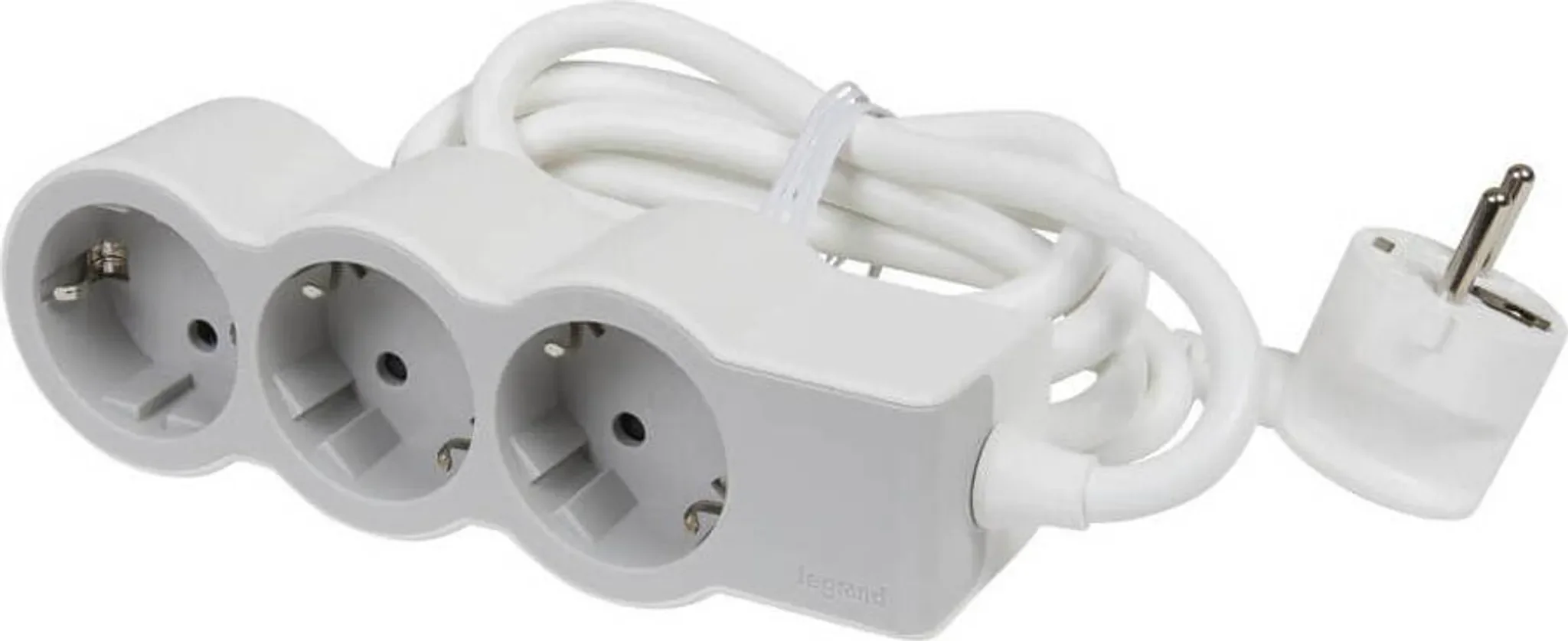 Legrand Flache Steckdosenleiste – 3-fach, 1,5 m Kabel, Weiß-Grau, Modell 694549