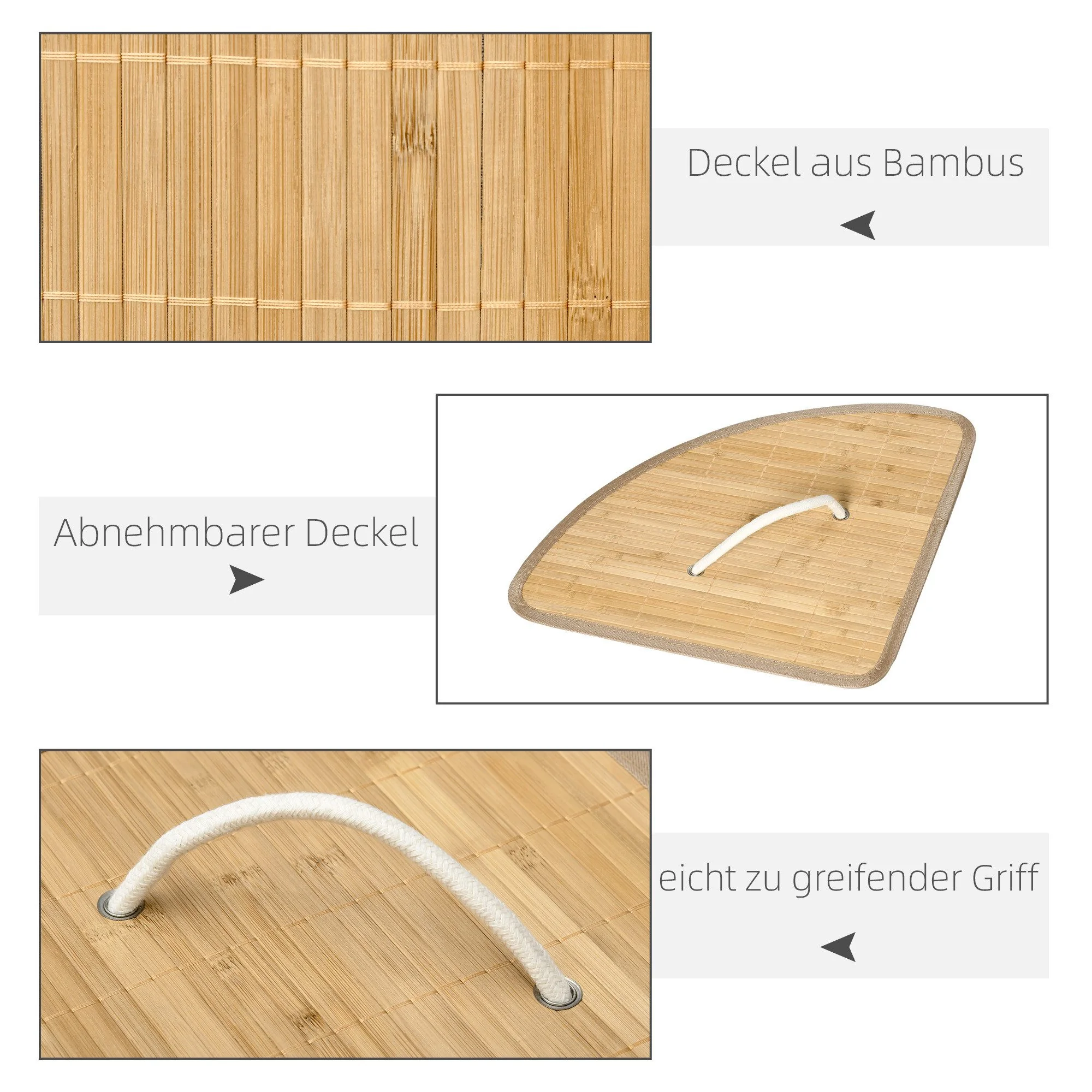 SURFOU Wäschekorb 55L mit Deckel aus Bambus Natur