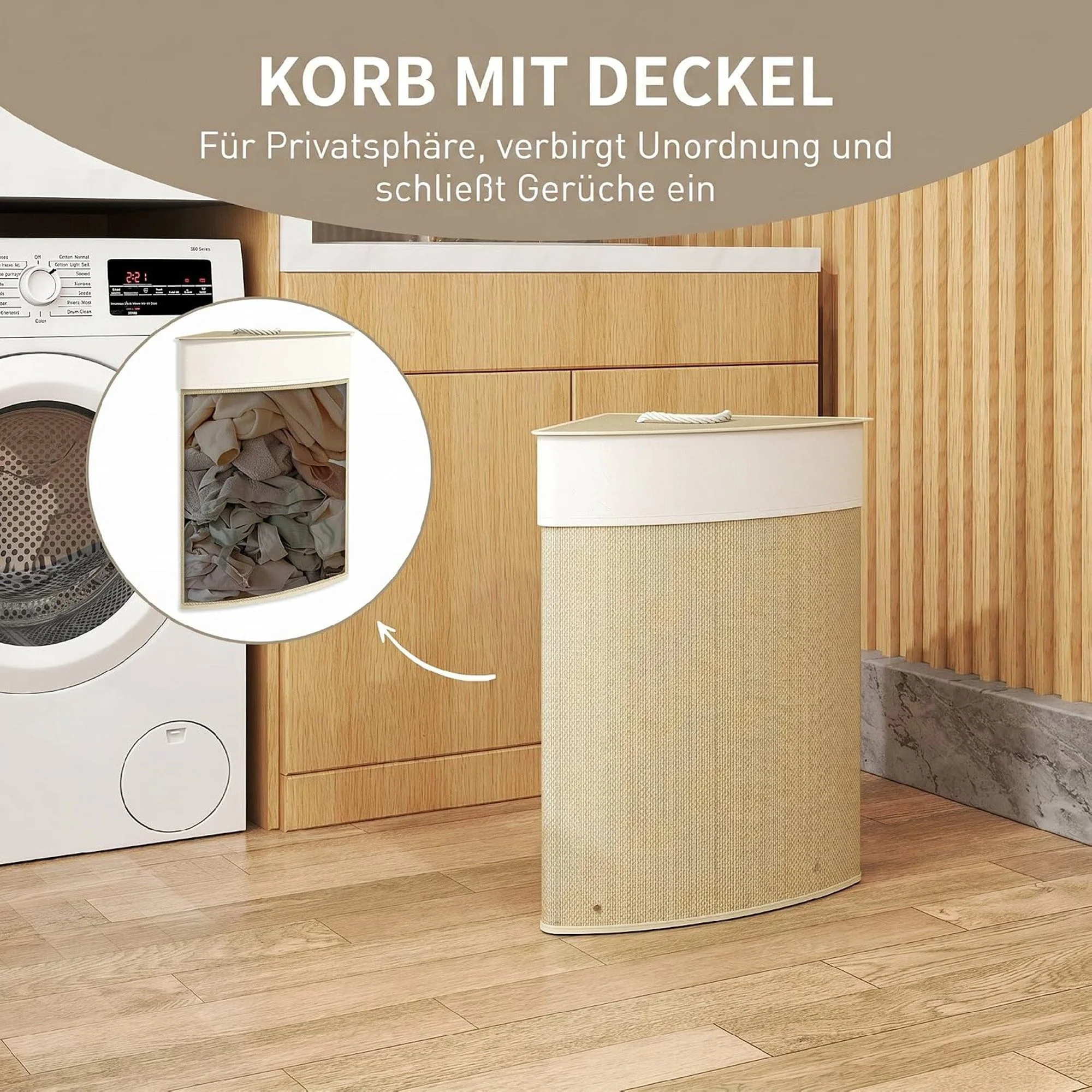 IBETTERTEC Bambus Wäschekorb mit Deckel Wäschetonne Wäschesammler