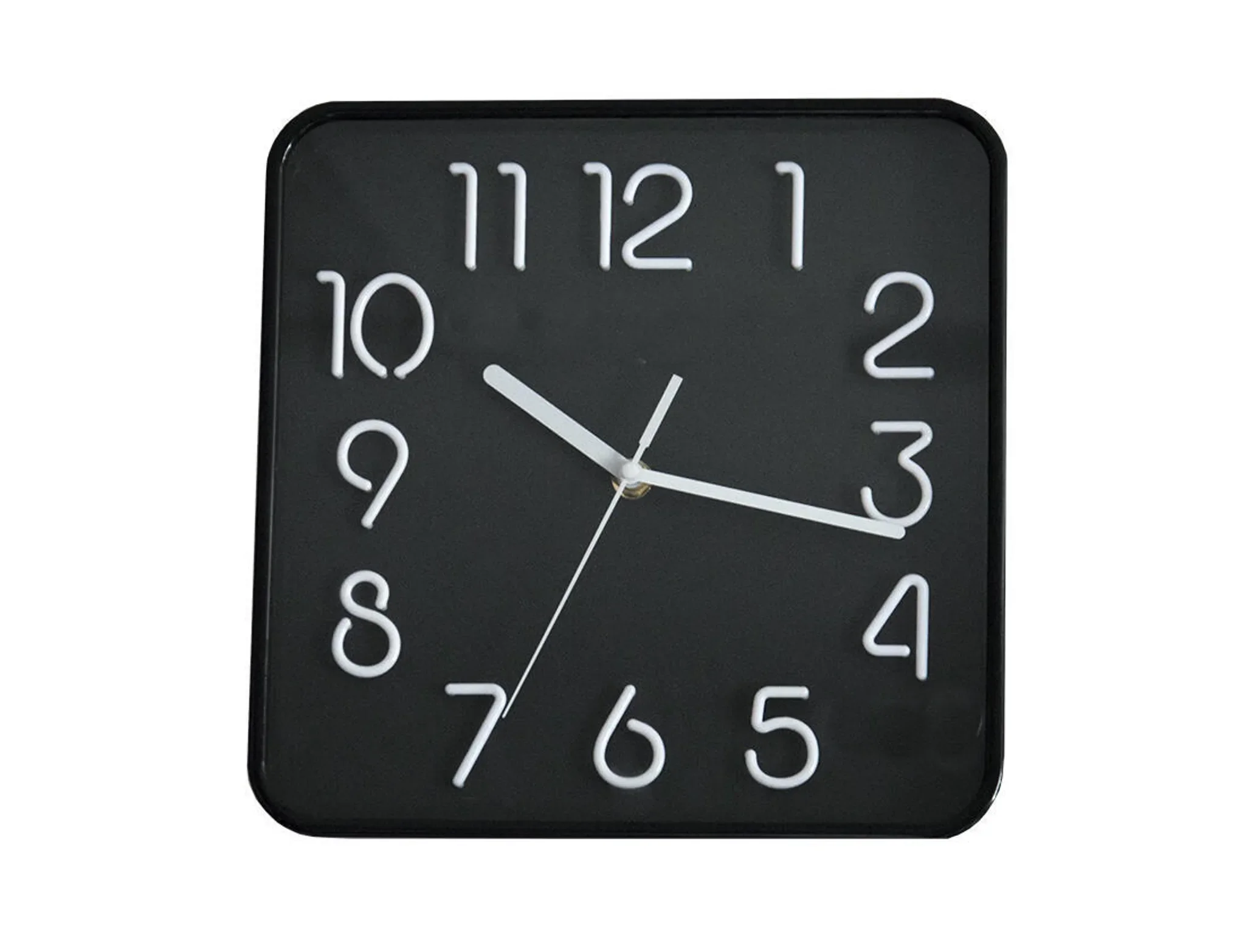 Wanduhr 25,3 × 25,3 cm – 3D-Zifferblatt, Glas & Metall, Schwarz