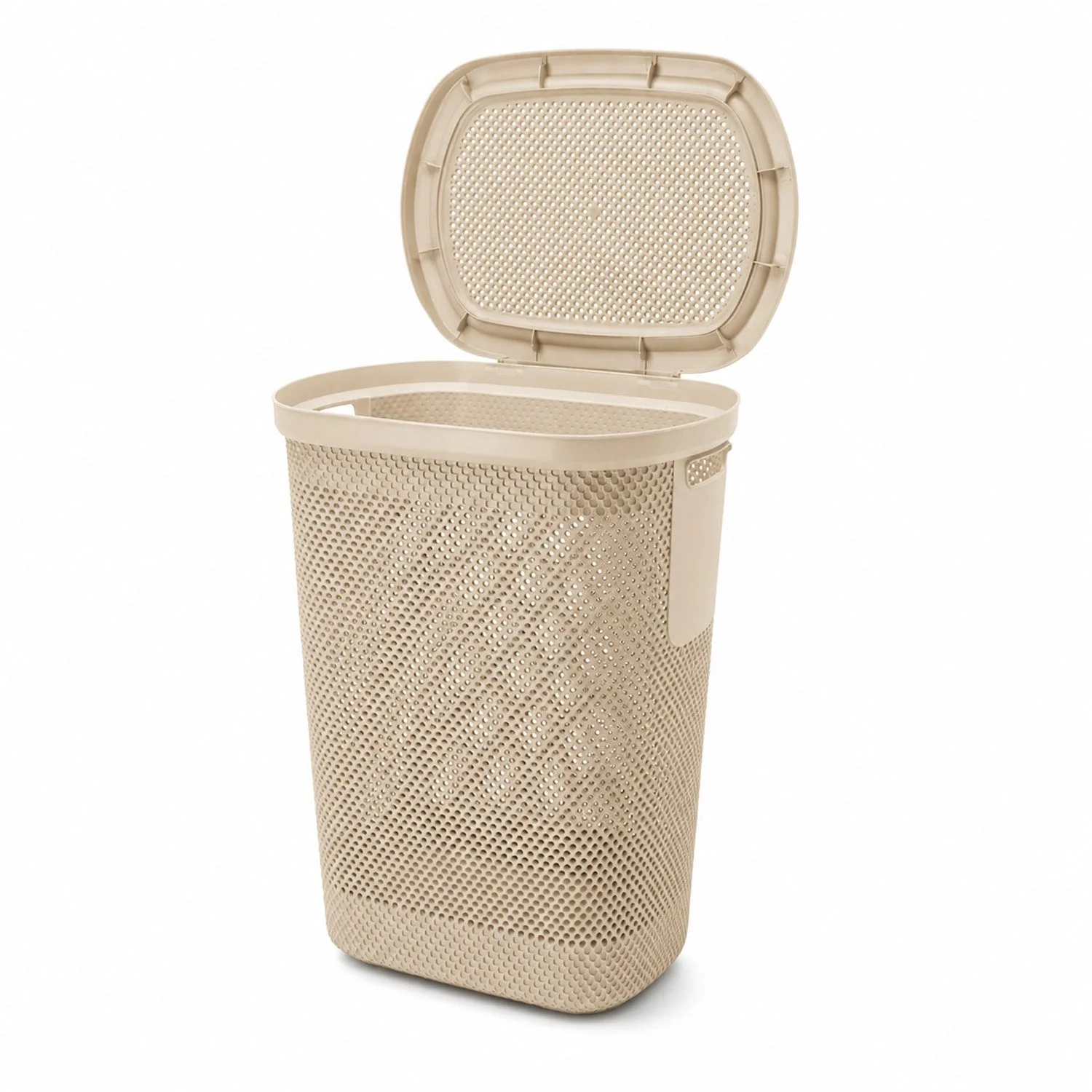 MOJAWO Wäschekorb mit Deckel 58L Beige Wäschebox