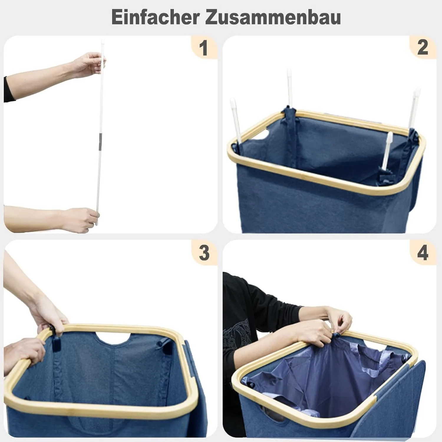 KOWDOM Wäschekorb schmal 100L mit Bambusdeckel und Wäschesack