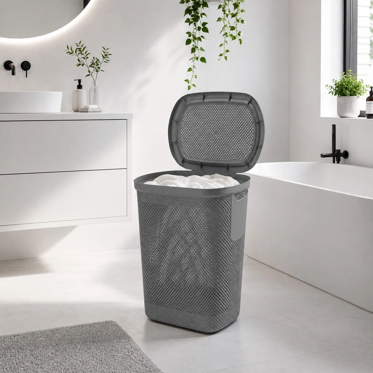 MOJAWO Wäschebox Wäschekorb mit Deckel Grau 58 L