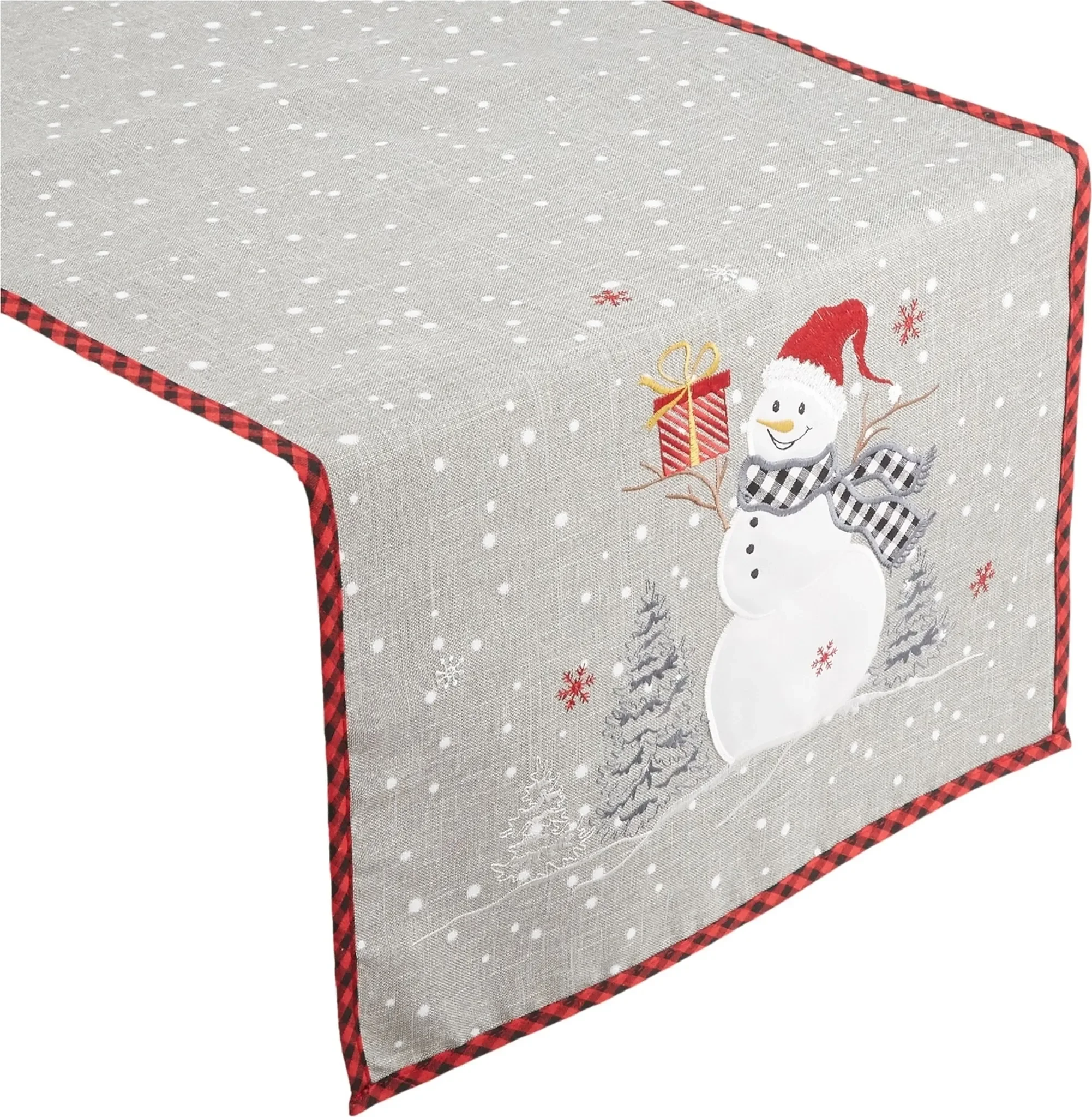 Tischwäsche mit Stickerei Schneemann – 40 × 85 cm, Hellgrau