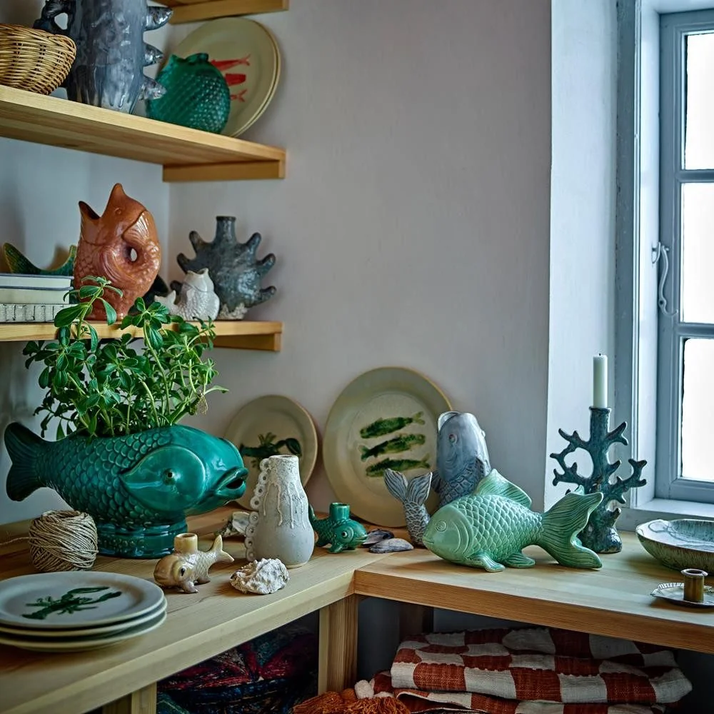 BLOOMINGVILLE Tace Vase blau Steingut Fisch Dekovase Wohnzimmer