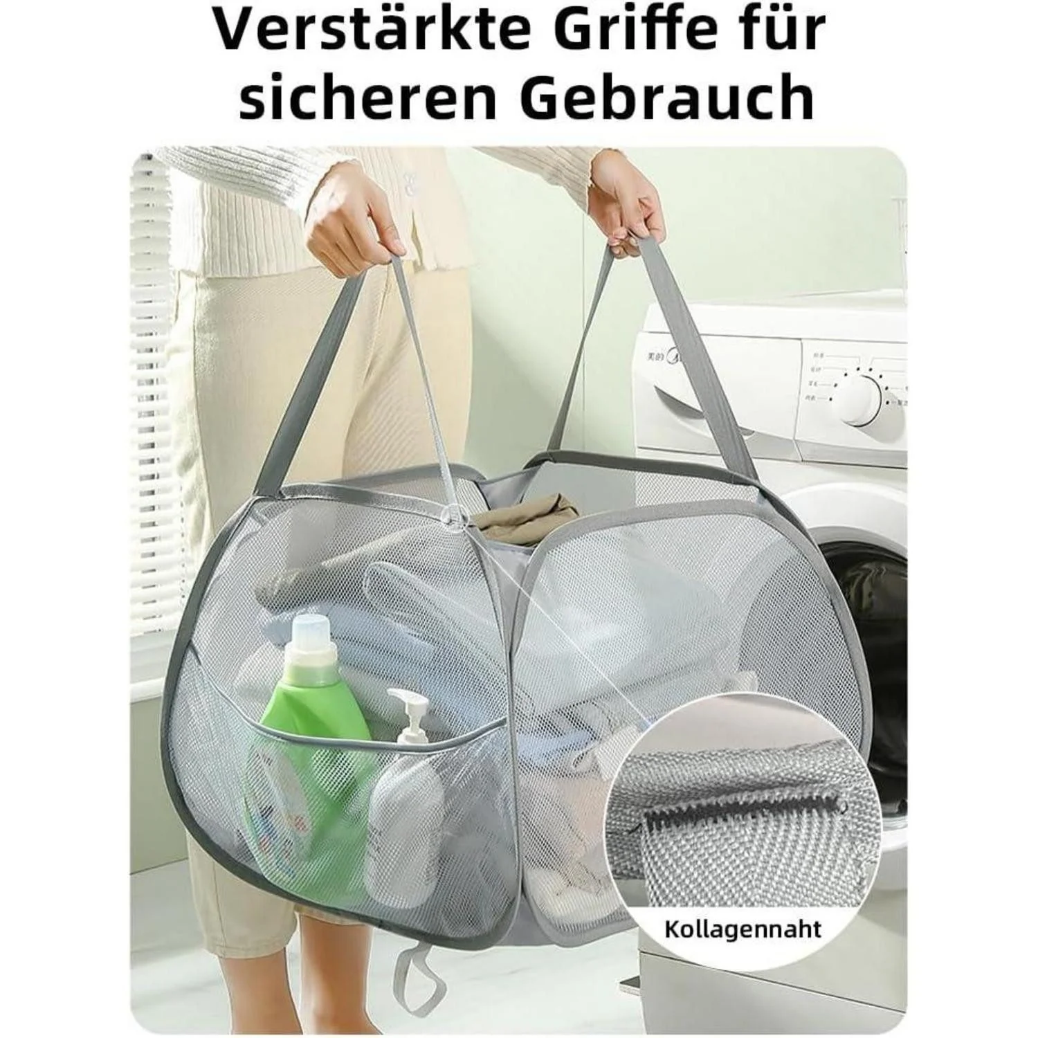 LUXUSKOLLEKTION Wäschekorb Wäschetonne 90L faltbar grau mit Griffen