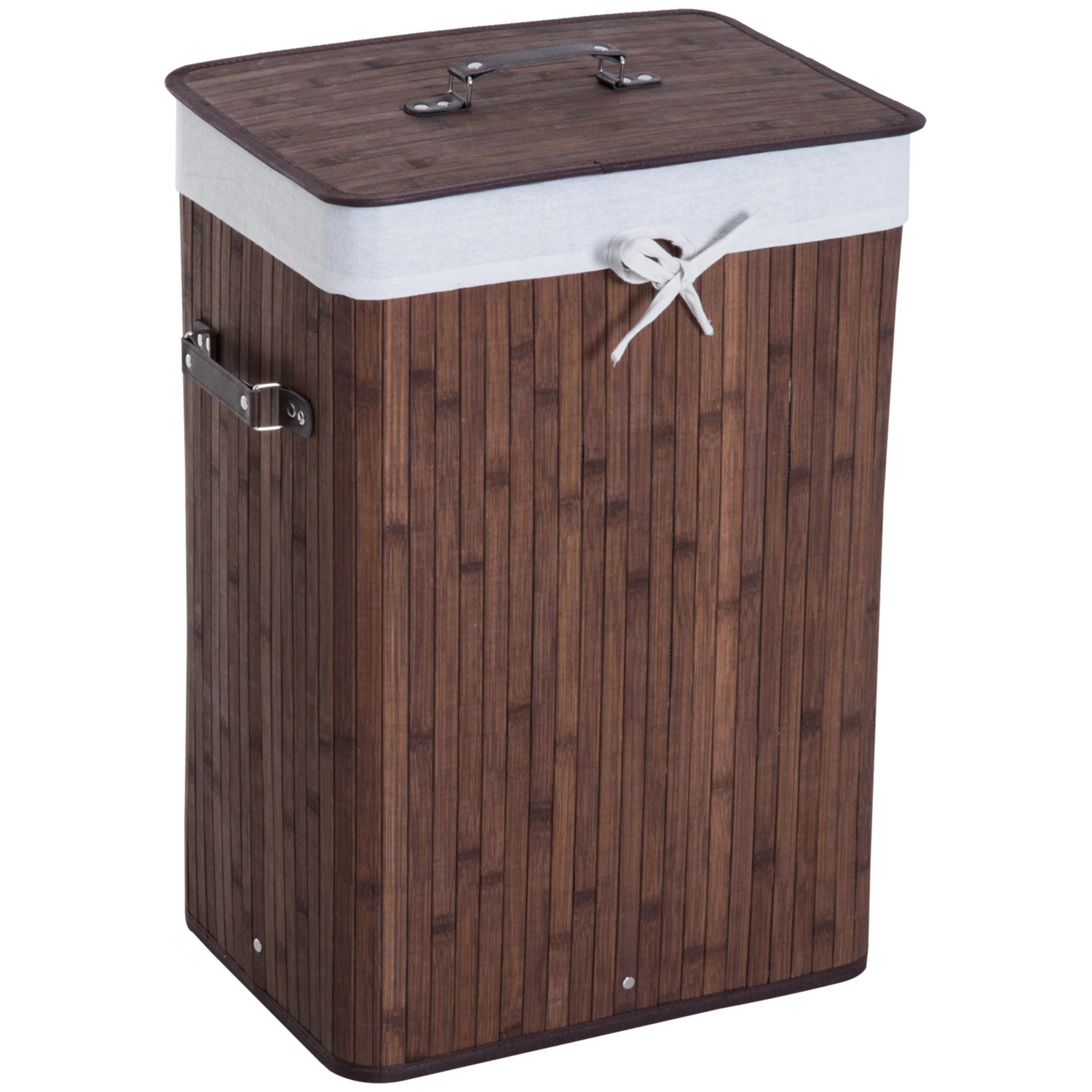 FINE LIFE PRO Wäschekorb 72L faltbar mit Deckel Bambuslook dunkelbraun